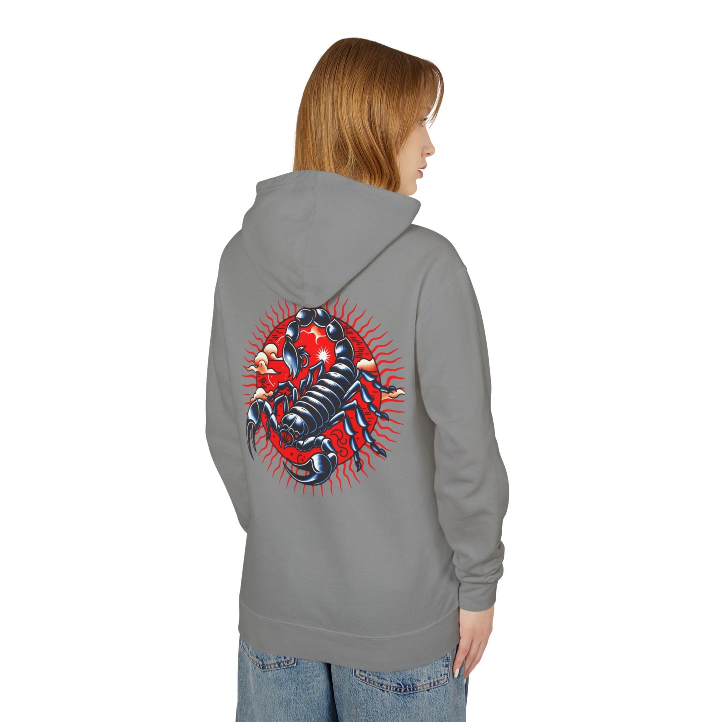 Thread and Thorn Scorpio Graphic Hoodie, Unisex Lightweight, Stylish Pullover, Comfortable Layering, Trendy Sweatshirt