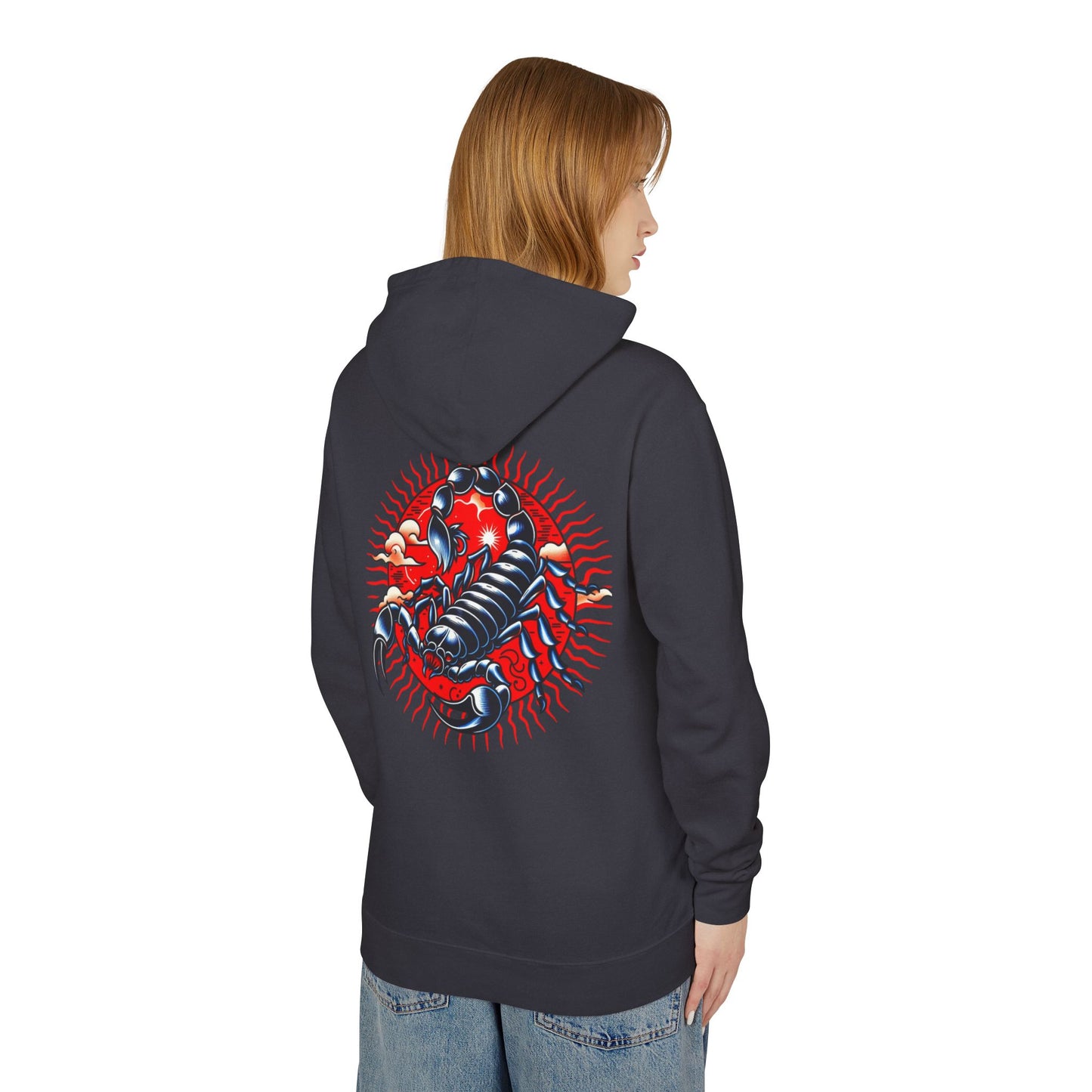 Thread and Thorn Scorpio Graphic Hoodie, Unisex Lightweight, Stylish Pullover, Comfortable Layering, Trendy Sweatshirt