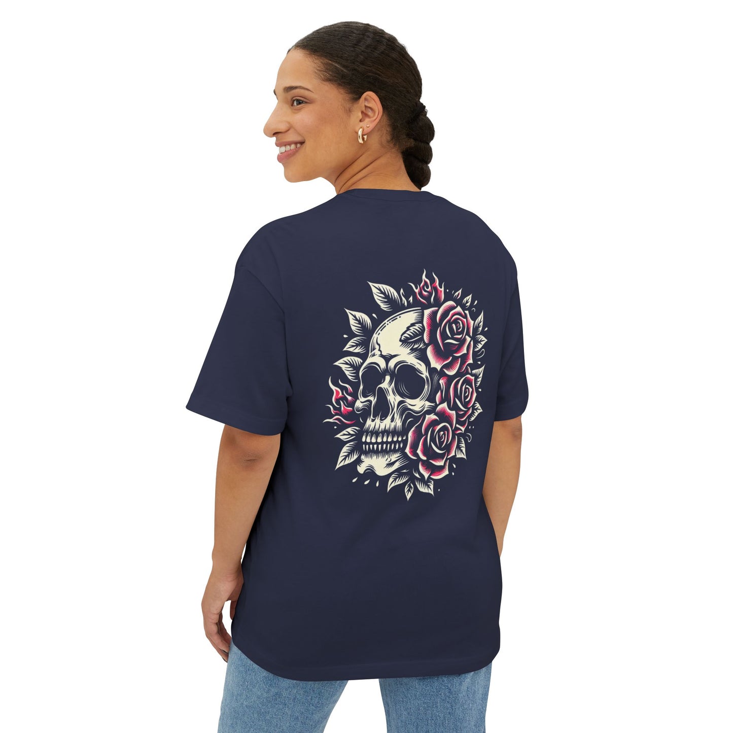 Thread and Thorn Skull Unisex Oversized Boxy Tee | Casual Streetwear, Gift for Her/Him, Trendy Summer Tee, Gothic Fashion, Edgy Look