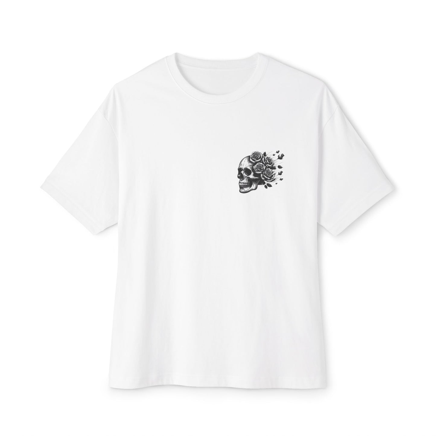 Thread and Thorn Skull and Roses Unisex Oversized Tee, Comfortable Streetwear, Graphic T-Shirt, Casual Fashion, Gift for Friends, Festival Outfit
