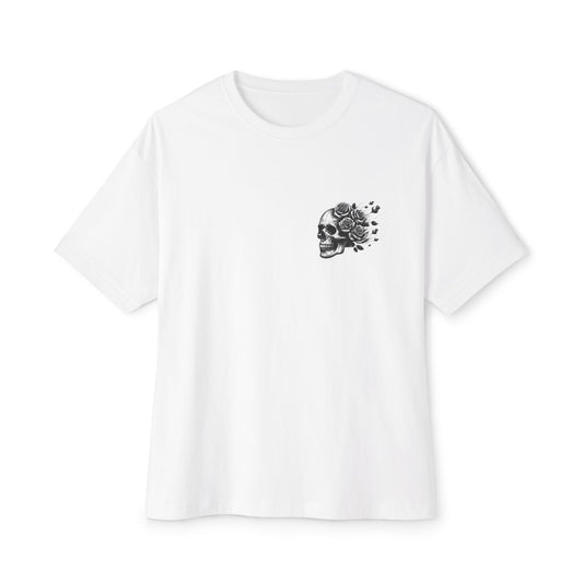 Thread and Thorn Skull and Roses Unisex Oversized Tee, Comfortable Streetwear, Graphic T-Shirt, Casual Fashion, Gift for Friends, Festival Outfit