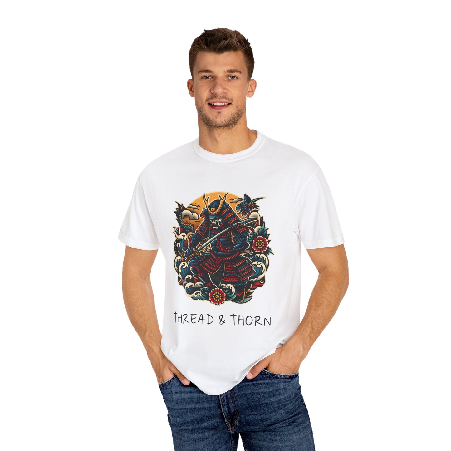 Thread and Thorn Samurai Warrior Graphic T-Shirt, Manga Art Tee, Unisex Vintage Style Shirt, Anime Gift, Casual Outfit