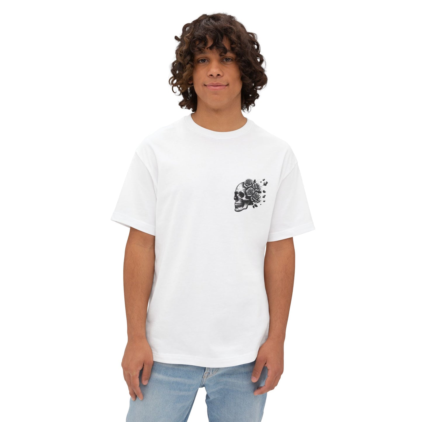 Thread and Thorn Skull and Roses Unisex Oversized Tee, Comfortable Streetwear, Graphic T-Shirt, Casual Fashion, Gift for Friends, Festival Outfit
