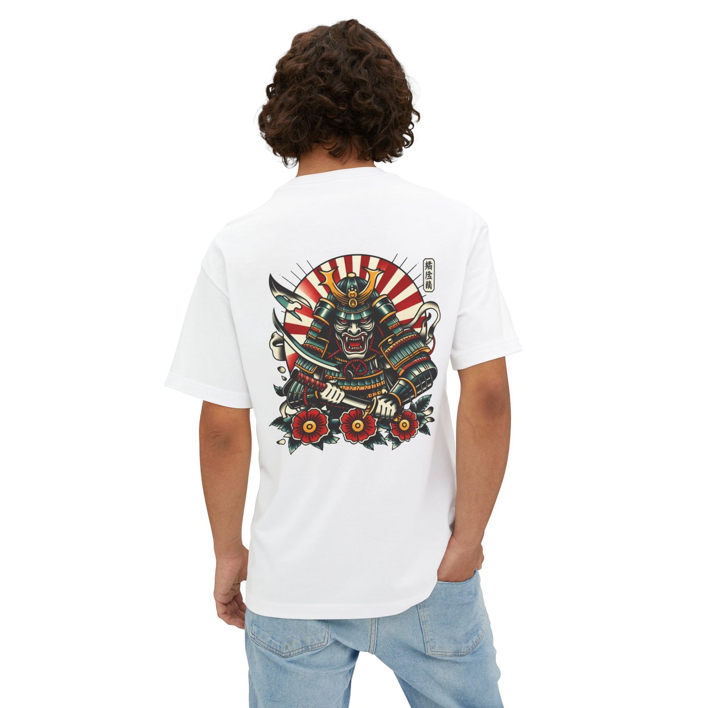 Thread and Thorn Unisex Oversized Boxy Tee with Samurai Design, Streetwear, Graphic Tee, Casual Outfit, Gift for Him/Her
