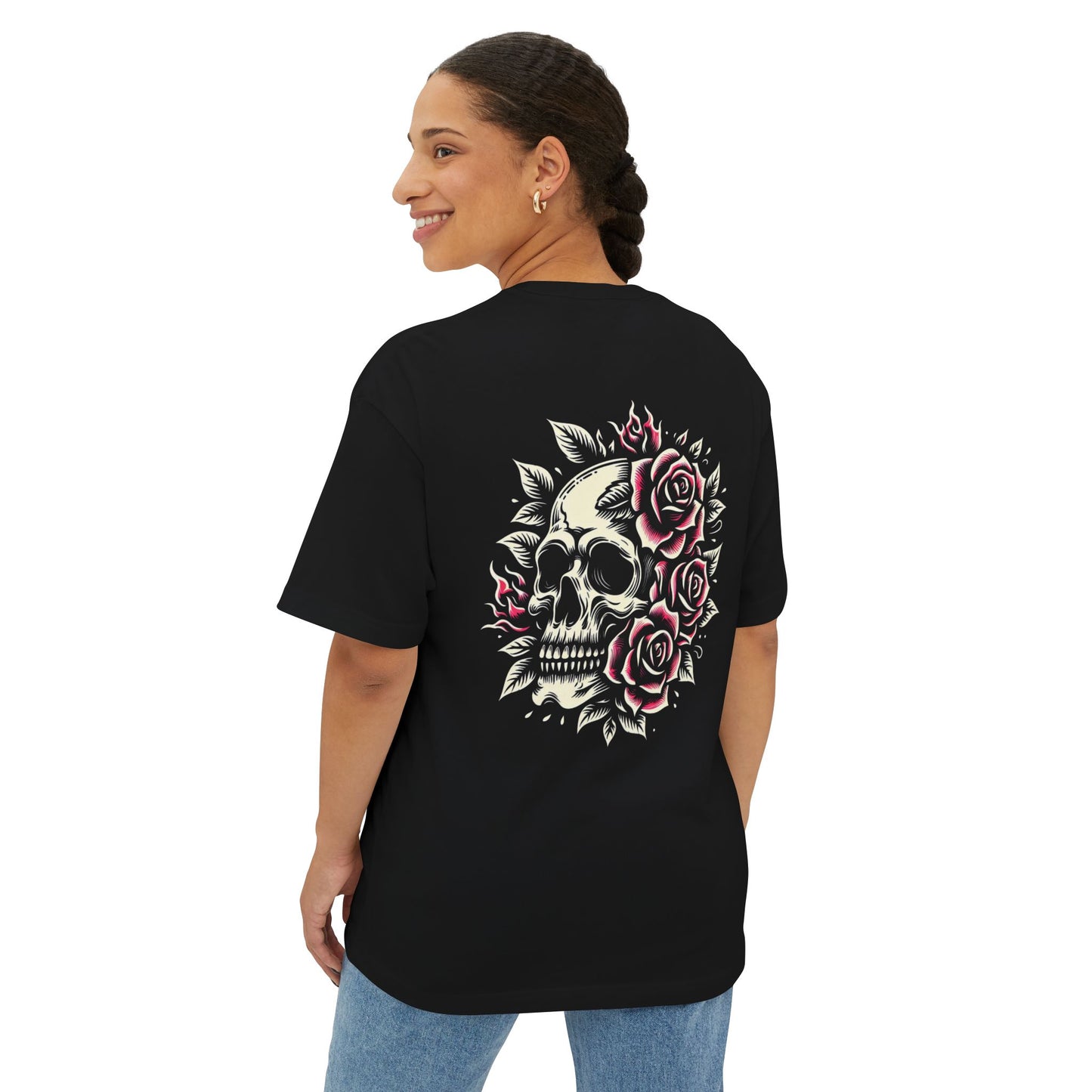 Thread and Thorn Skull Unisex Oversized Boxy Tee | Casual Streetwear, Gift for Her/Him, Trendy Summer Tee, Gothic Fashion, Edgy Look