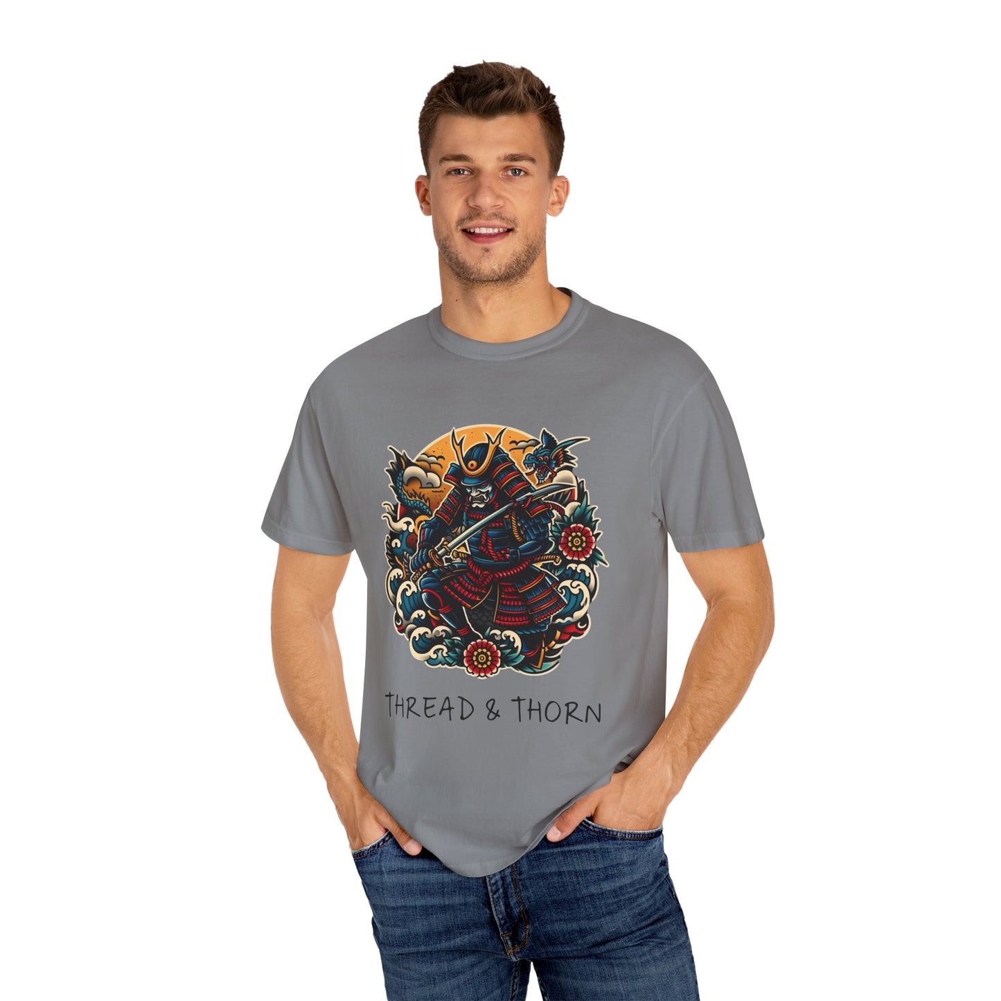 Thread and Thorn Samurai Warrior Graphic T-Shirt, Manga Art Tee, Unisex Vintage Style Shirt, Anime Gift, Casual Outfit