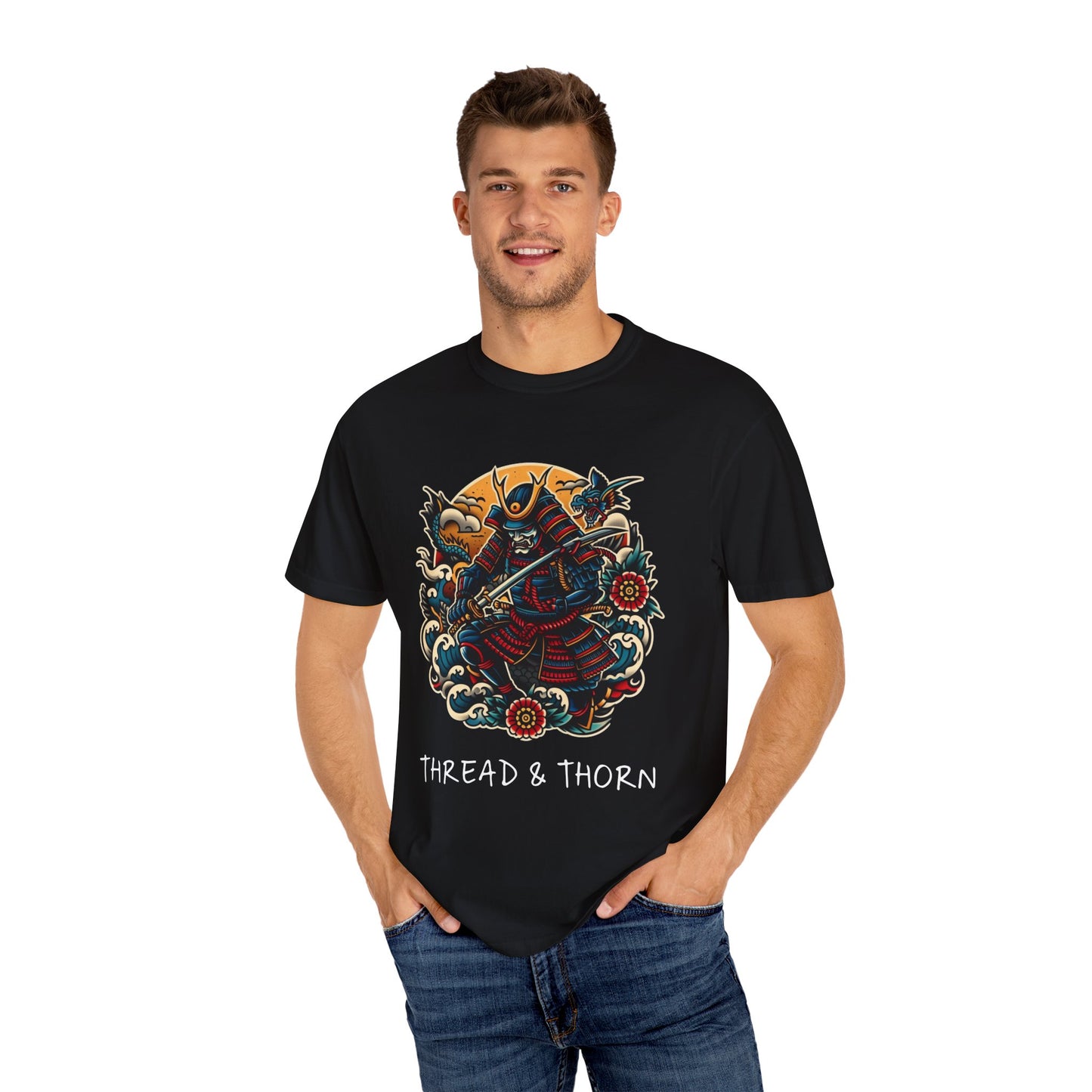 Thread and Thorn Samurai Warrior Graphic T-Shirt, Manga Art Tee, Unisex Vintage Style Shirt, Anime Gift, Casual Outfit