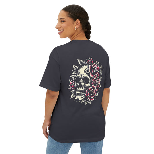 Thread and Thorn Skull Unisex Oversized Boxy Tee | Casual Streetwear, Gift for Her/Him, Trendy Summer Tee, Gothic Fashion, Edgy Look