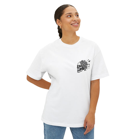 Thread and Thorn Skull and Roses Unisex Oversized Tee, Comfortable Streetwear, Graphic T-Shirt, Casual Fashion, Gift for Friends, Festival Outfit