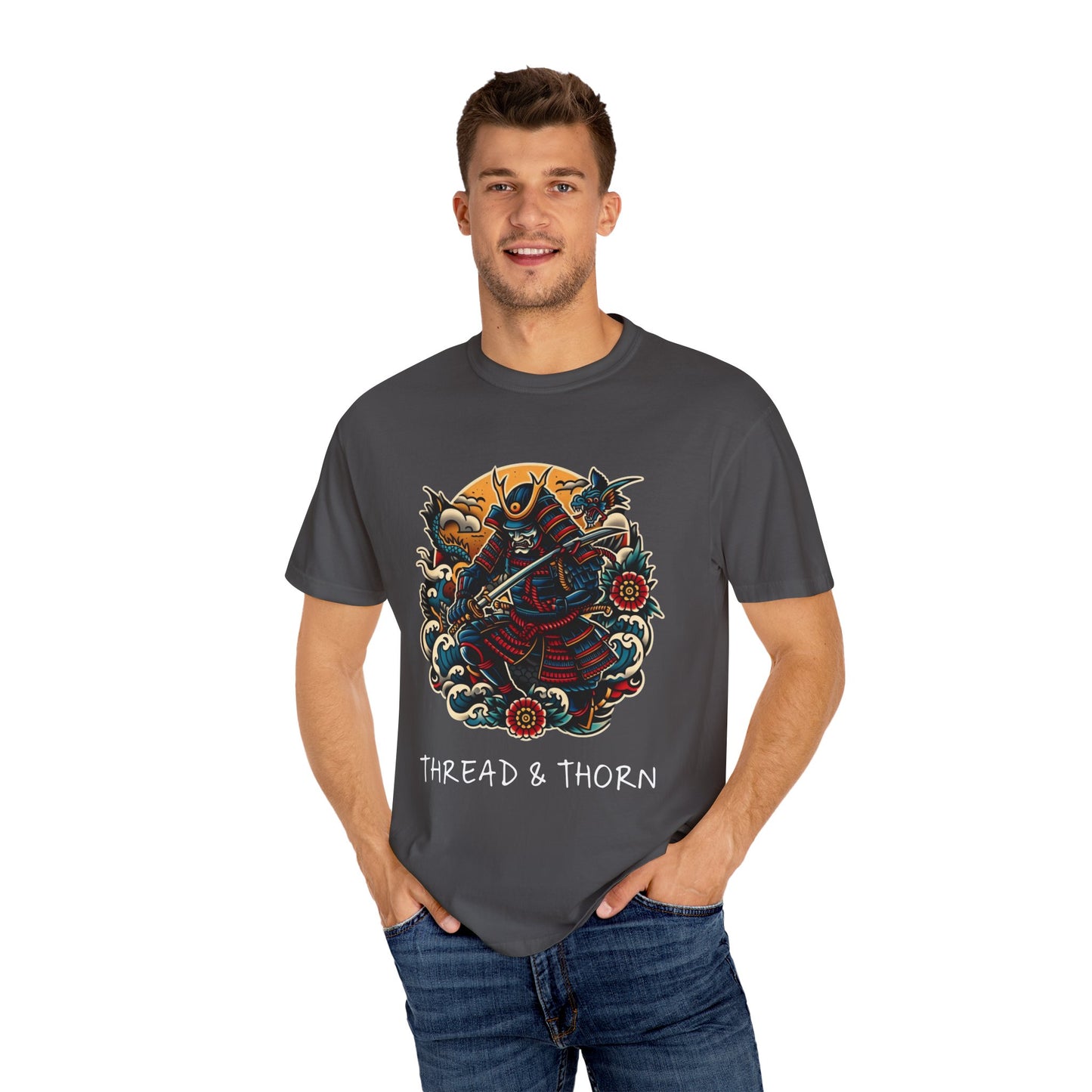 Thread and Thorn Samurai Warrior Graphic T-Shirt, Manga Art Tee, Unisex Vintage Style Shirt, Anime Gift, Casual Outfit
